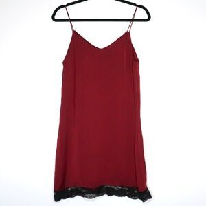Mango Basics Womens Slip Dress Size 6 Maroon Black Lace Romantic Staple Neutral